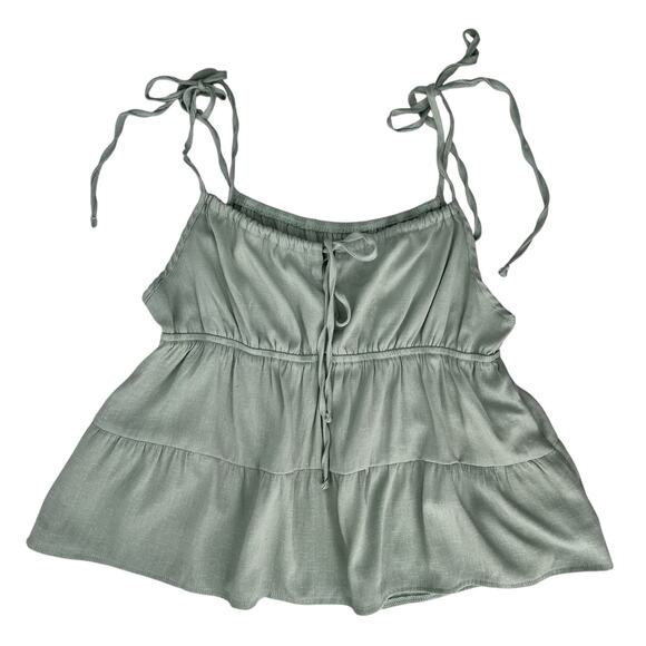 Spaghetti Strap Babydoll Cami Top Womens L Sage Green Spring Peplum Fairycore - Picture 2 of 16